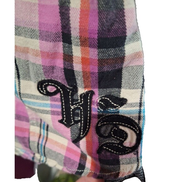 Harley Davidson Button Up Shirt Womens Xl Pink Plaid Embroidered Studded - HD - Picture 3 of 5